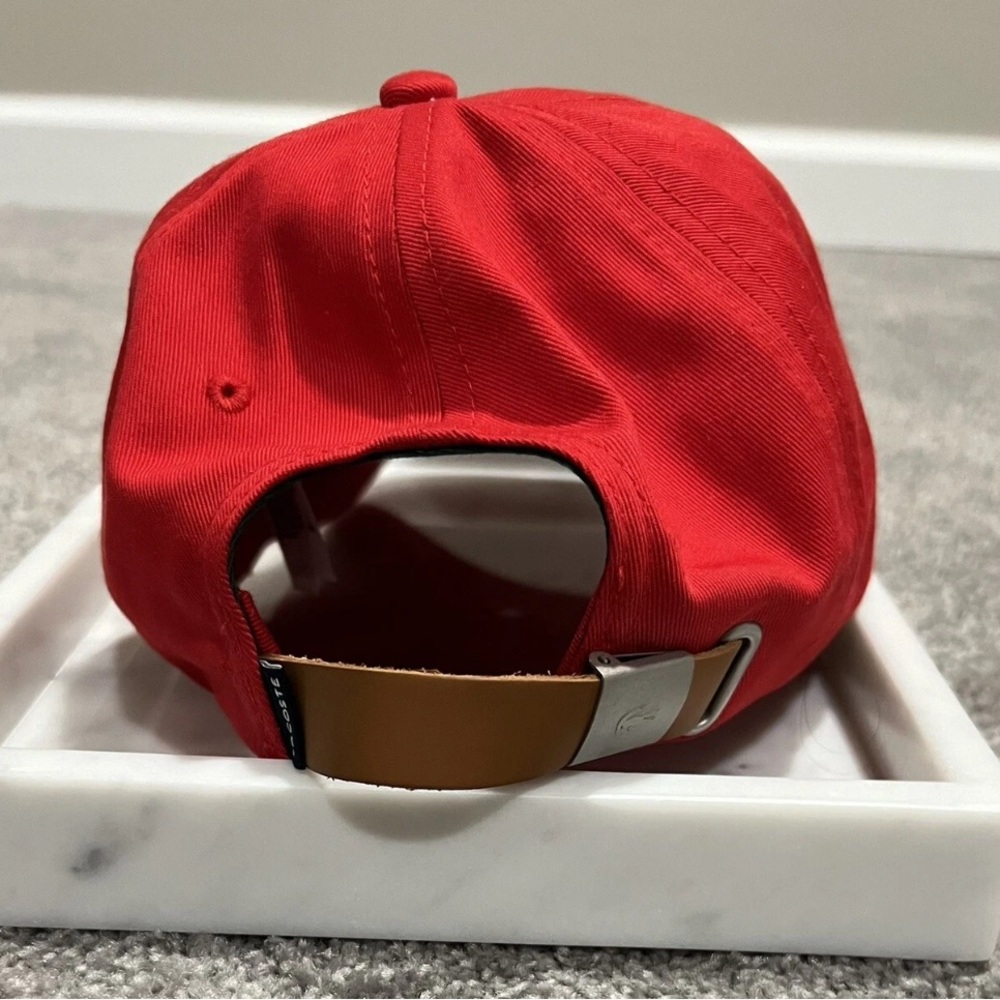 Lacoste Big Crocodile Cotton Twill Hat Cap Adjustable Leather Strap O/S, Red - Picture 2 of 4